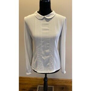 Jonathan Martin Blouse Sz 13 / 14 Fitted Sheer Gray Peter Pan Collar Button Back